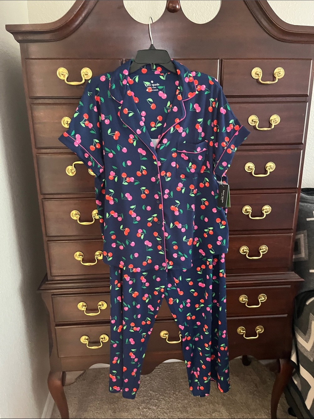 NWT kate spade navy cherry print pajama set